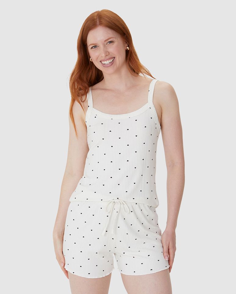 Pijama Curto Feminino Regata Alça Fina Em Malha Viscose Canelada