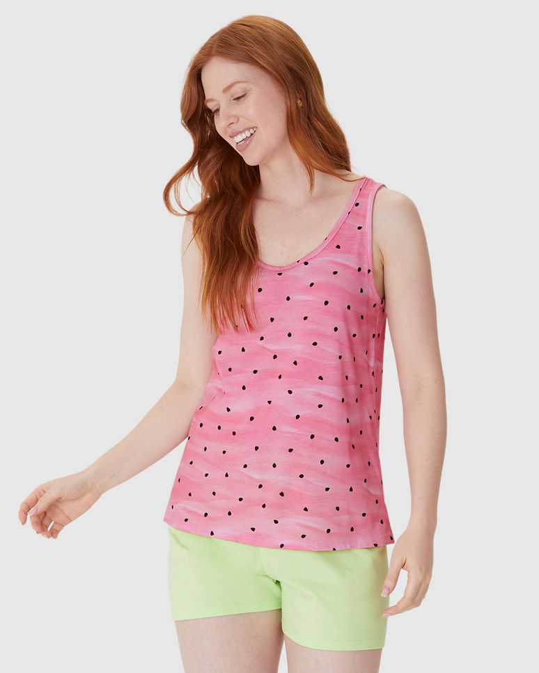 Pijama Curto Feminino Regata Estampa Digital Em Algodão