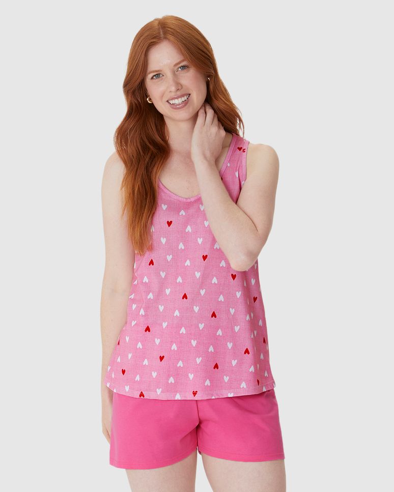 Pijama Curto Feminino Regata Estampa Digital Em Algodão