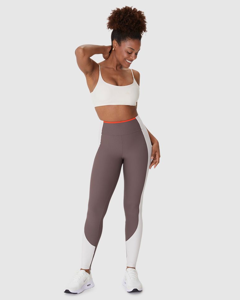 Calça Legging Esportiva Bicolor Em Malha Canelada
