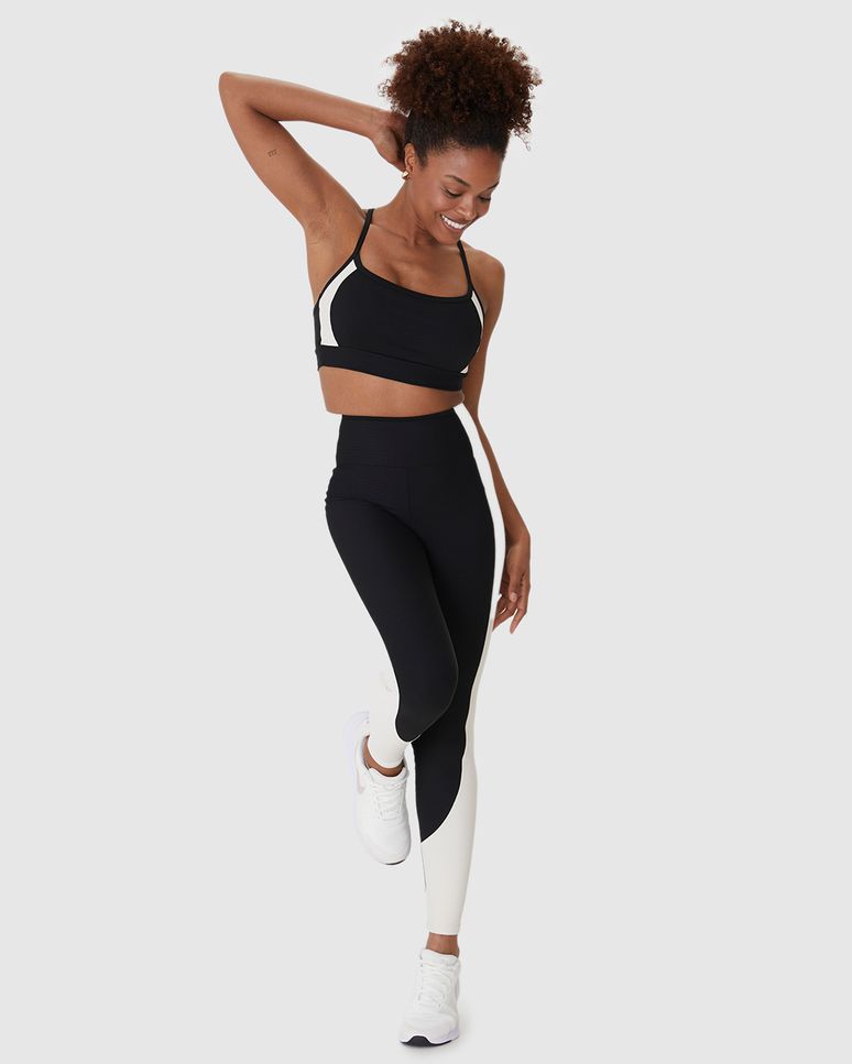 Calça Legging Esportiva Bicolor Em Malha Canelada Malwee Active