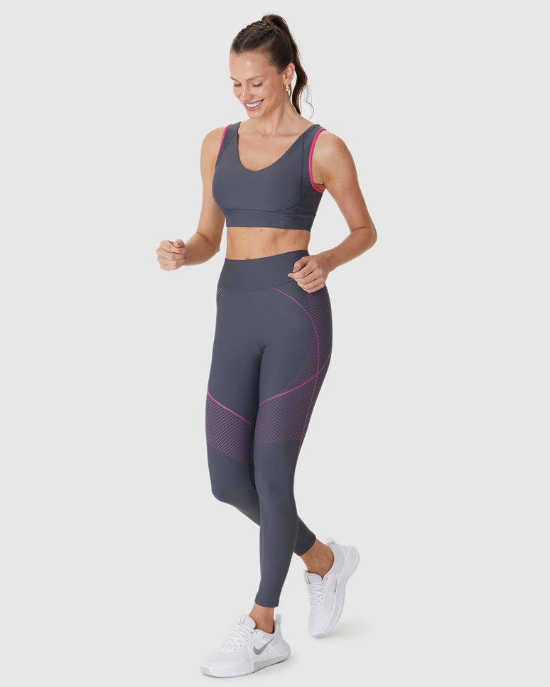 Calça Legging Esportiva Feminina Estampa Frontal Em Malha Dry