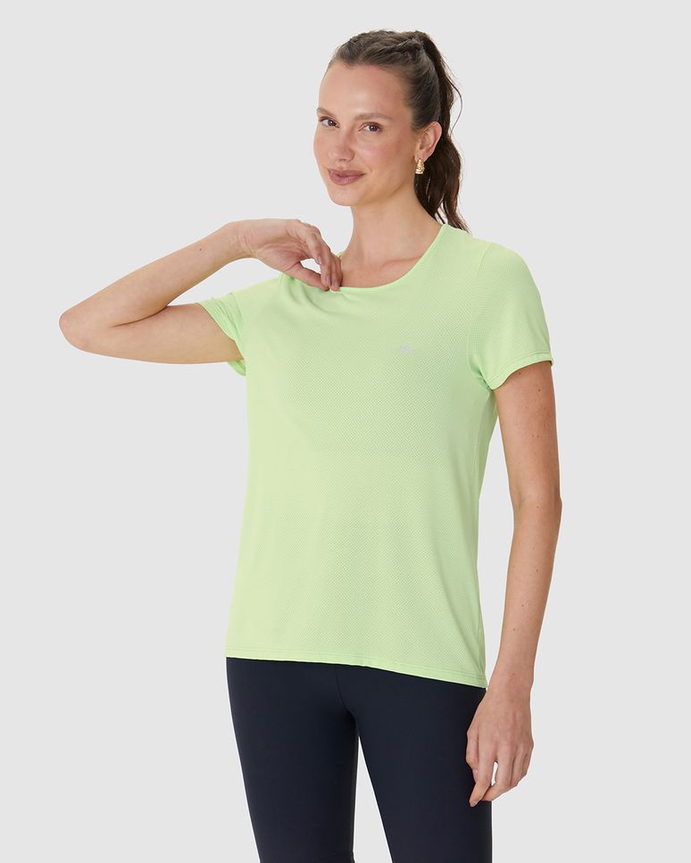 Blusa Esportiva Básica Feminina Decote Redondo Manga Curta Em Malha Dry