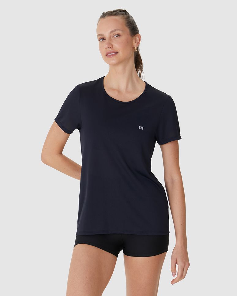 Blusa Esportiva Básica Feminina Decote Redondo Manga Curta Em Malha Dry