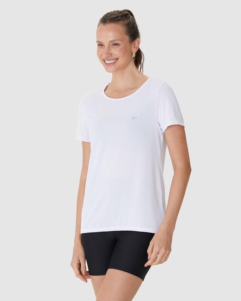 Blusa Esportiva Básica Feminina Decote Redondo Manga Curta Em Malha Dry