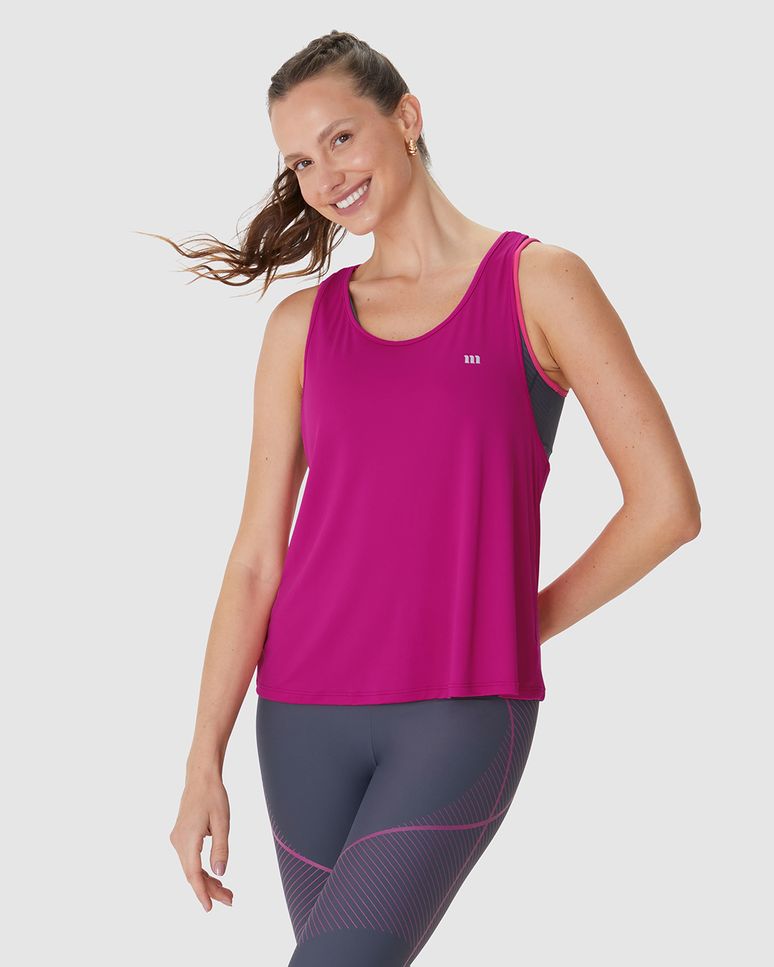 Regata Esportiva Feminina Alongada Torção Costas Malha Dry E Proteção UV50+