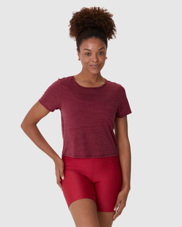 Blusa Esportiva Feminina Box Detalhe Vazado Costas Em Malha Rajada Dry