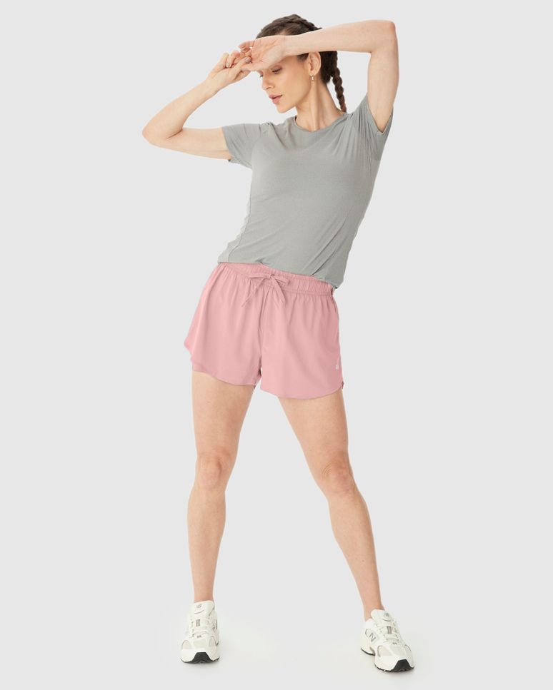 Shorts Esportivo Feminino Duplo Cadarço Funcional Em Tafetá Com Elastano