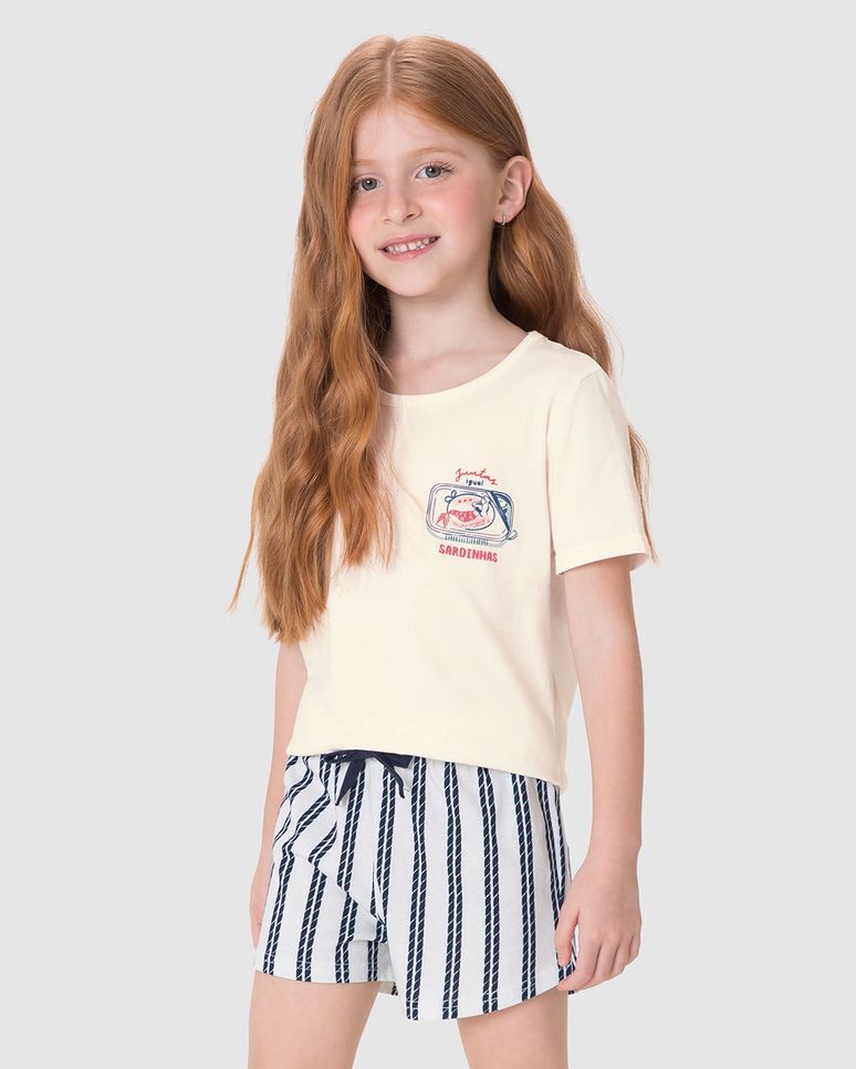 Pijama Infantil Menina Estampa Sardinhas Em Algodão Malwee Kids