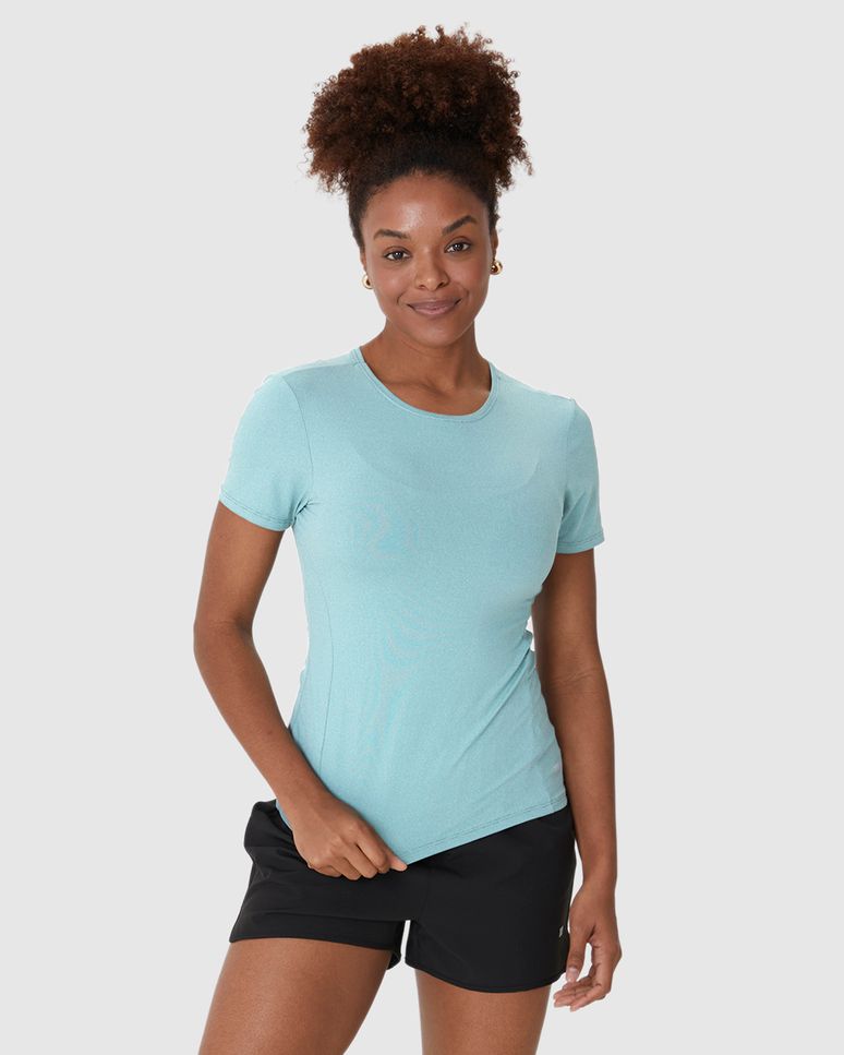 Blusa Esportiva Feminina Slim Gola Redonda E Manga Curta Em Malha Rajada Dry