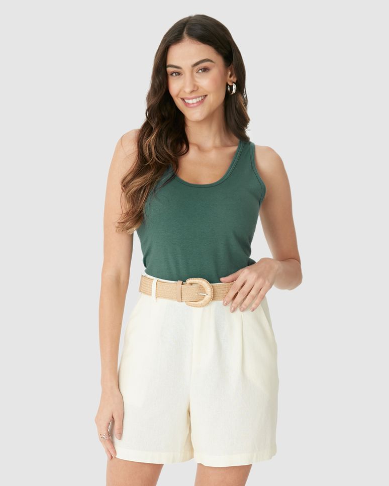 Regata Básica Feminina Alça Larga Em Malha Linho