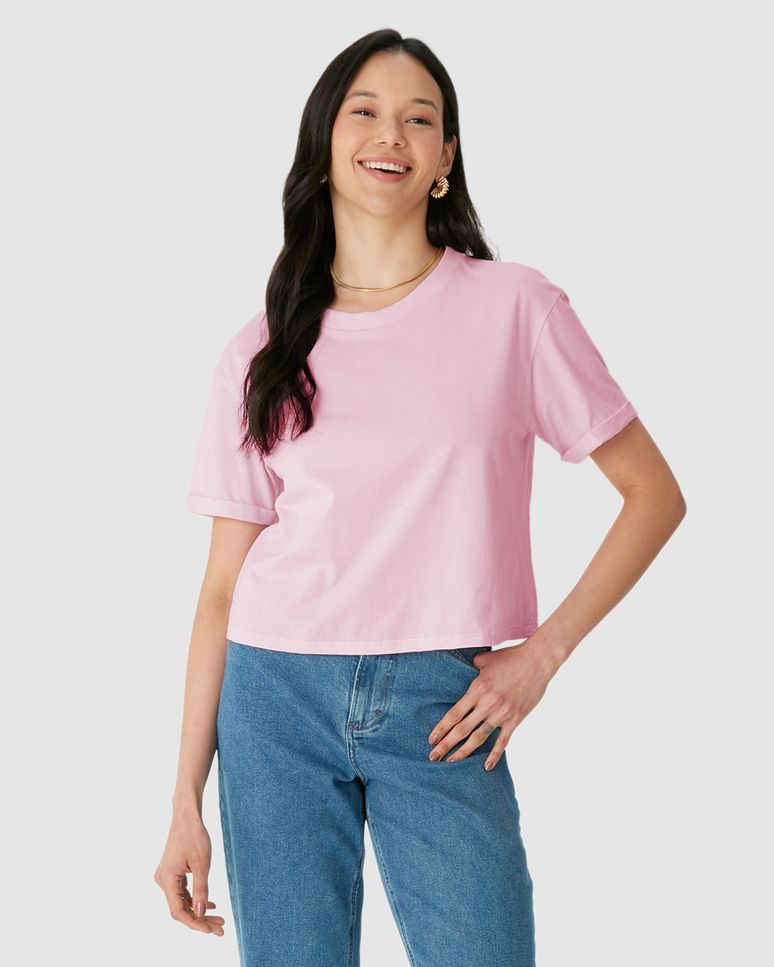 Blusa Básica Feminina Manga Curta Em Algodão