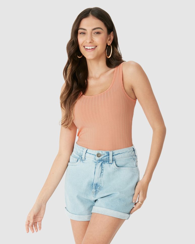 Regata Básica Feminina Decote U Em Canelado De Viscose