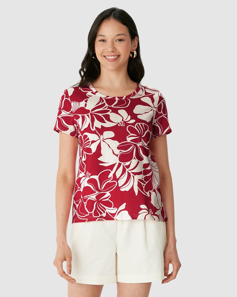 Blusa Feminina Decote Redondo Estampada Em Algodão