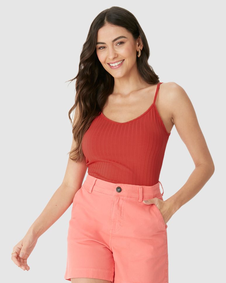 Regata Básica Feminina Alça Fina Em Canelada De Viscose