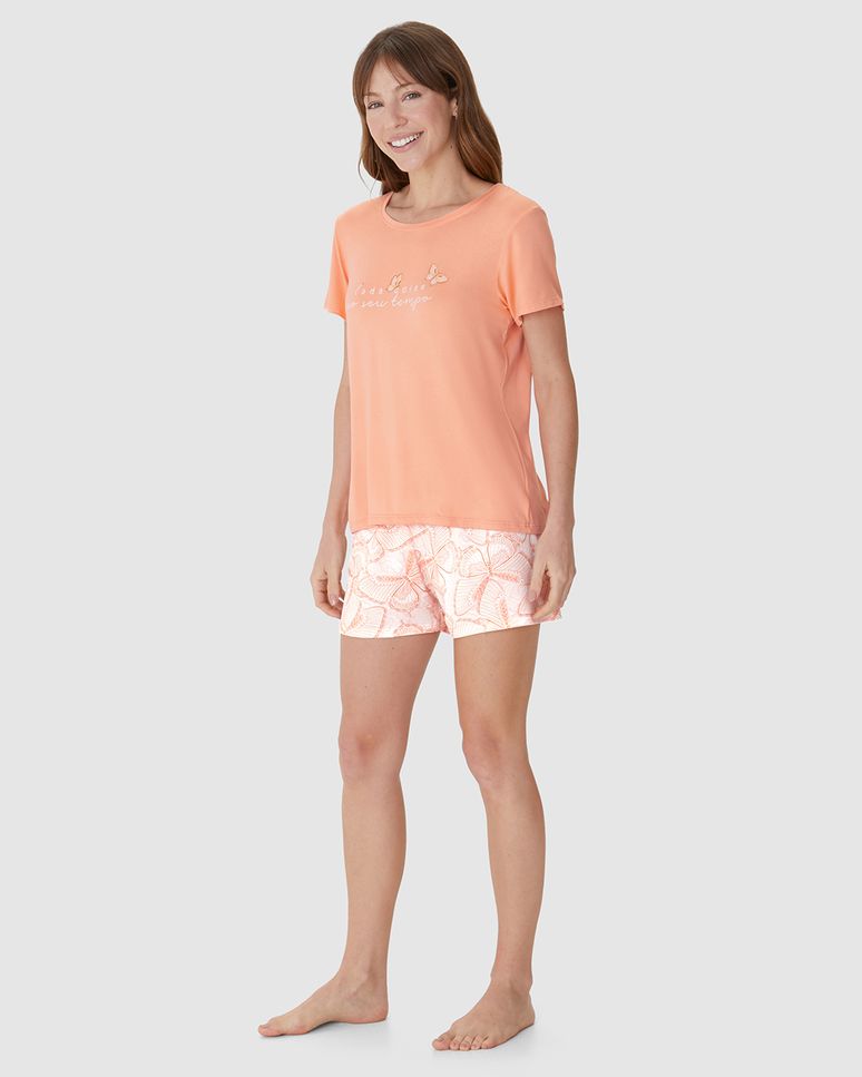 Pijama Curto Feminino Cada Coisa No Seu Tempo Em Viscose Stretch