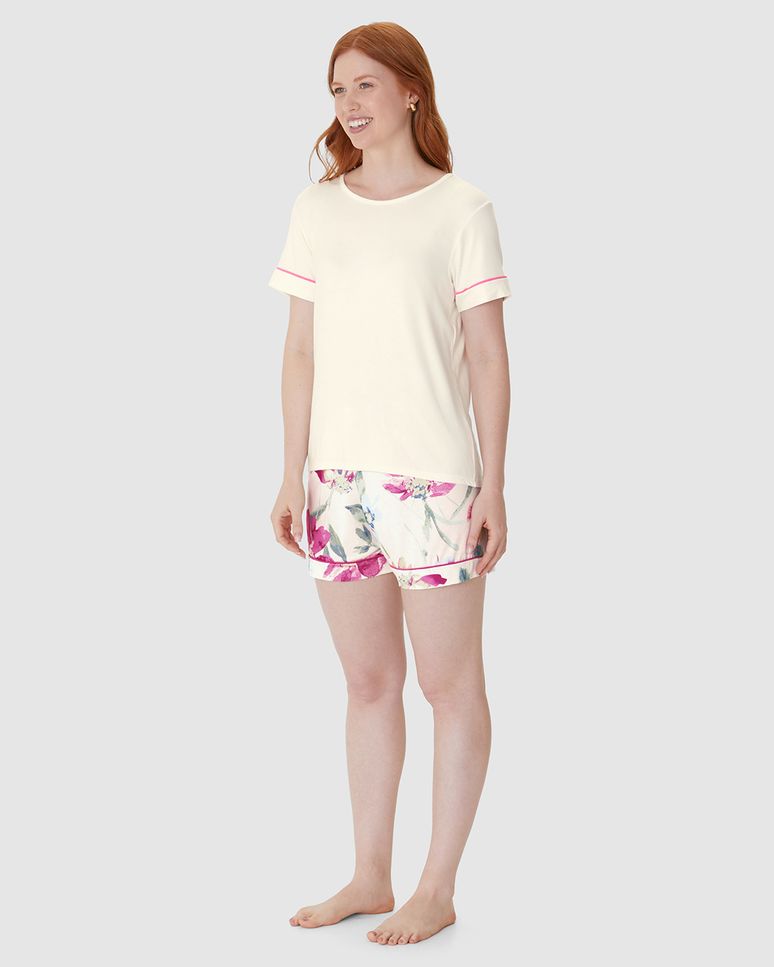 Pijama Curto Feminino Shorts Laço Decorativo Em Viscose Stretch