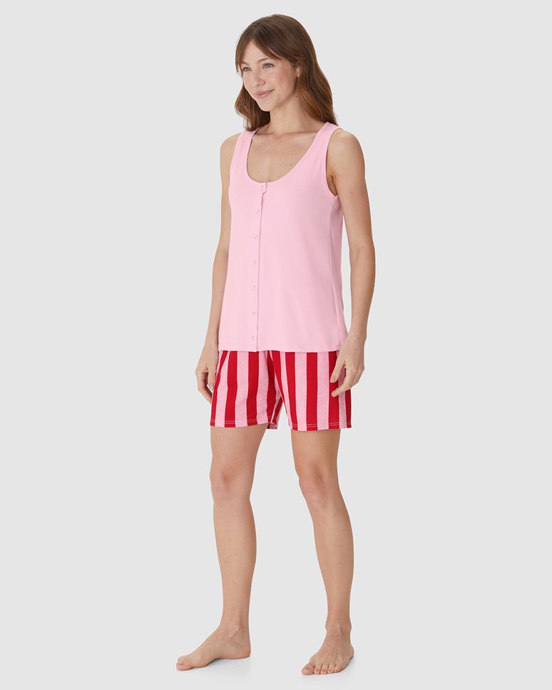 Pijama Curto Feminino Regata Abotoamento Frontal Em Algodão