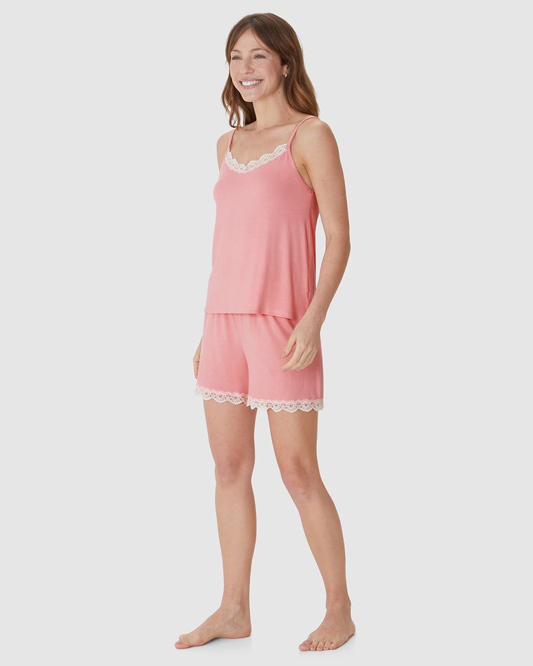 Pijama Curto Feminino Regata Decote V Detalhe Renda Em Viscose Stretch