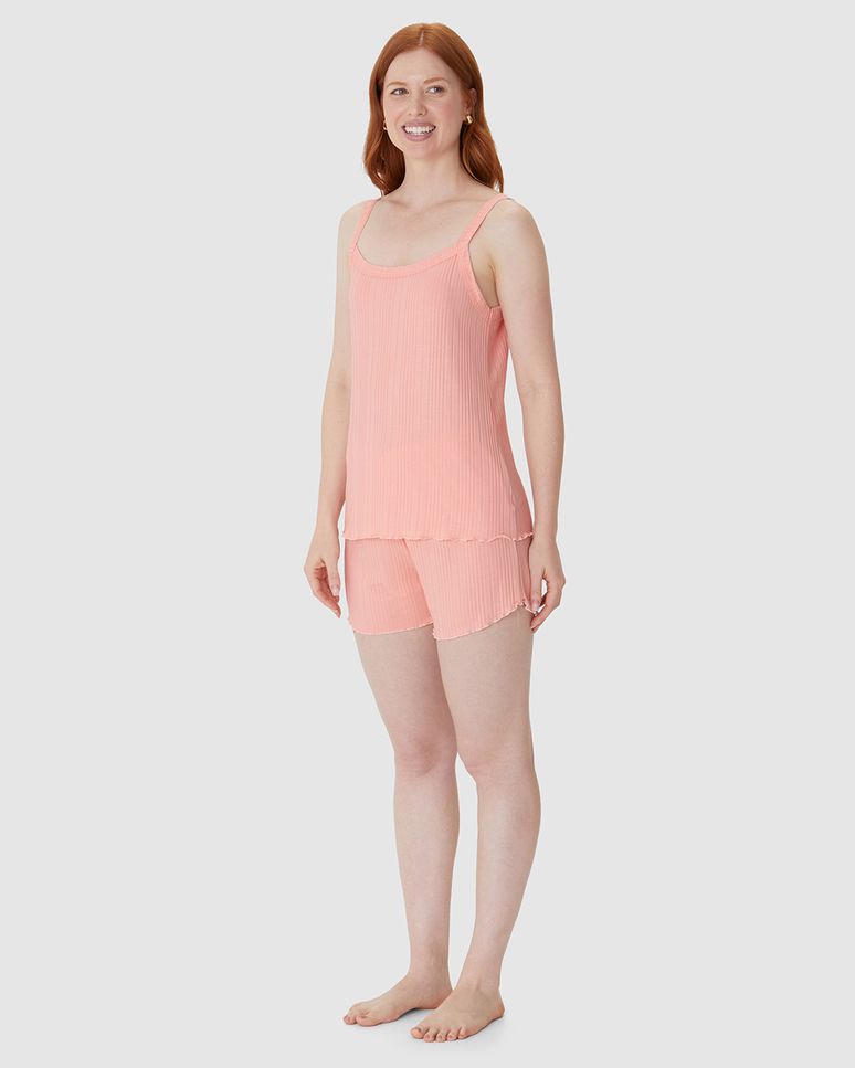 Pijama Curto Feminino Regata Alça Fina Em Malha Viscose Canelada