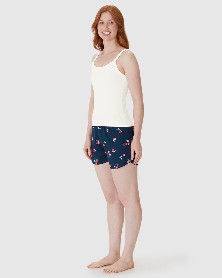 Pijama Curto Feminino Regata Ribana E Shorts Estampado Em Algodão