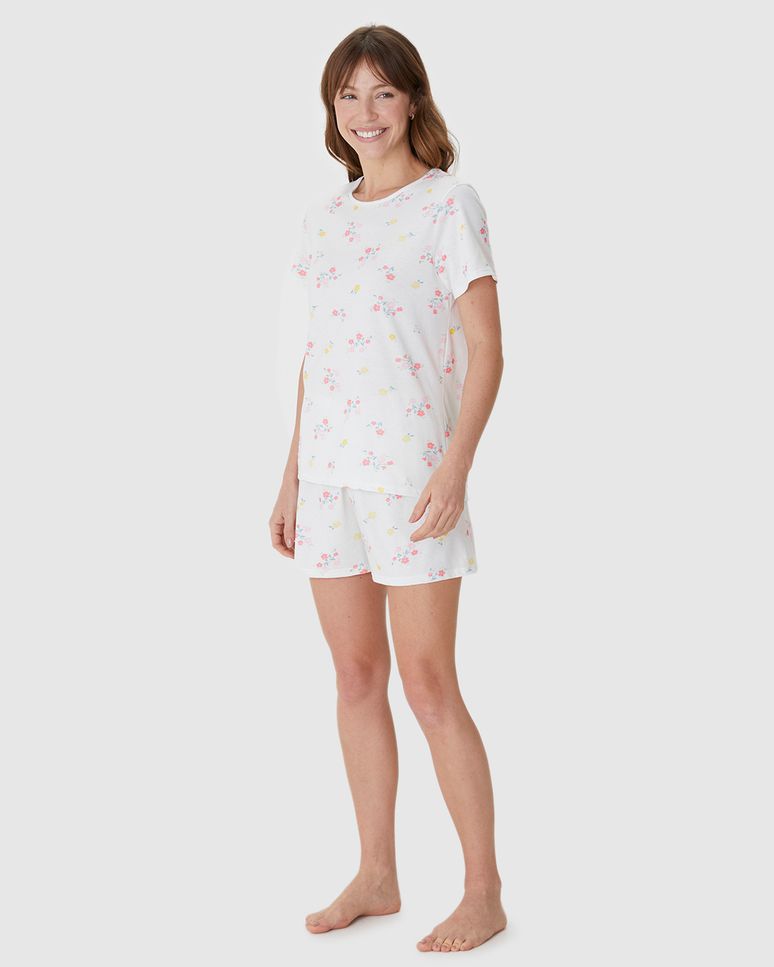 Pijama Curto Feminino Blusa E Shorts Estampado Em Algodão