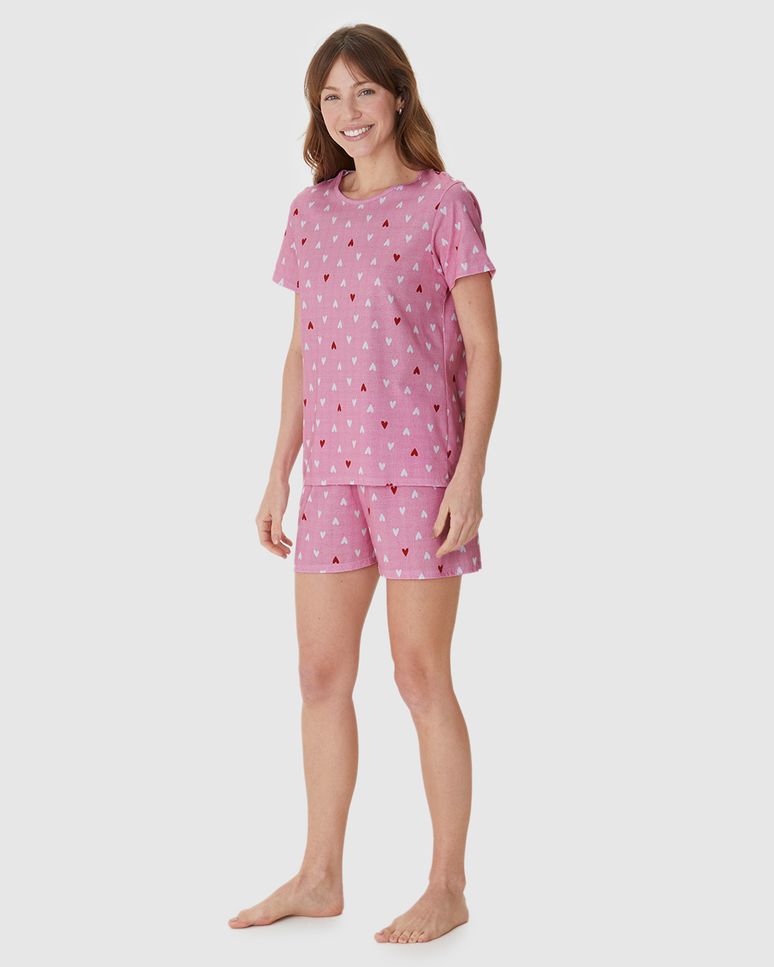 Pijama Curto Feminino Blusa E Shorts Estampado Em Algodão