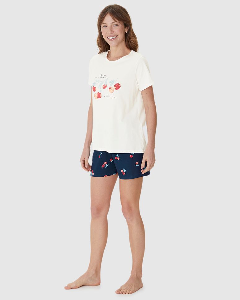 Pijama Curto Feminino Shorts Estampado Em Algodão