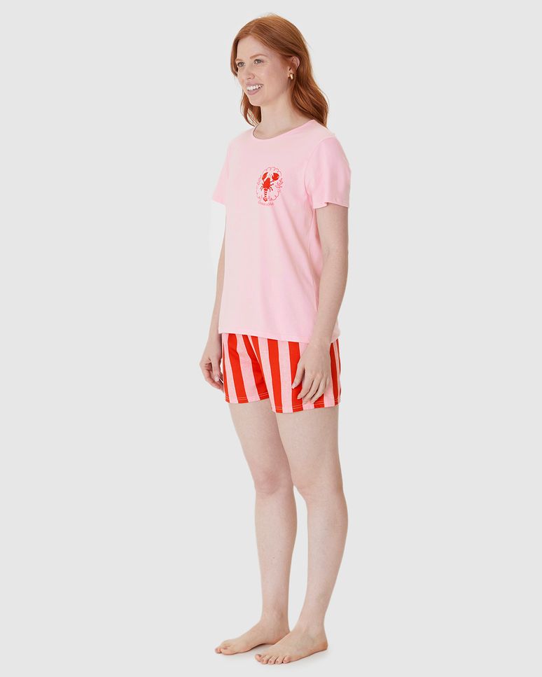 Pijama Curto Feminino Shorts Estampado Em Algodão