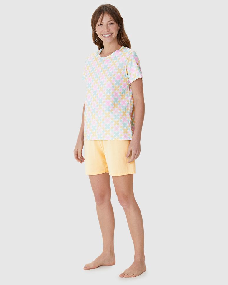 Pijama Curto Feminino Blusa Estampa Digital Em Algodão