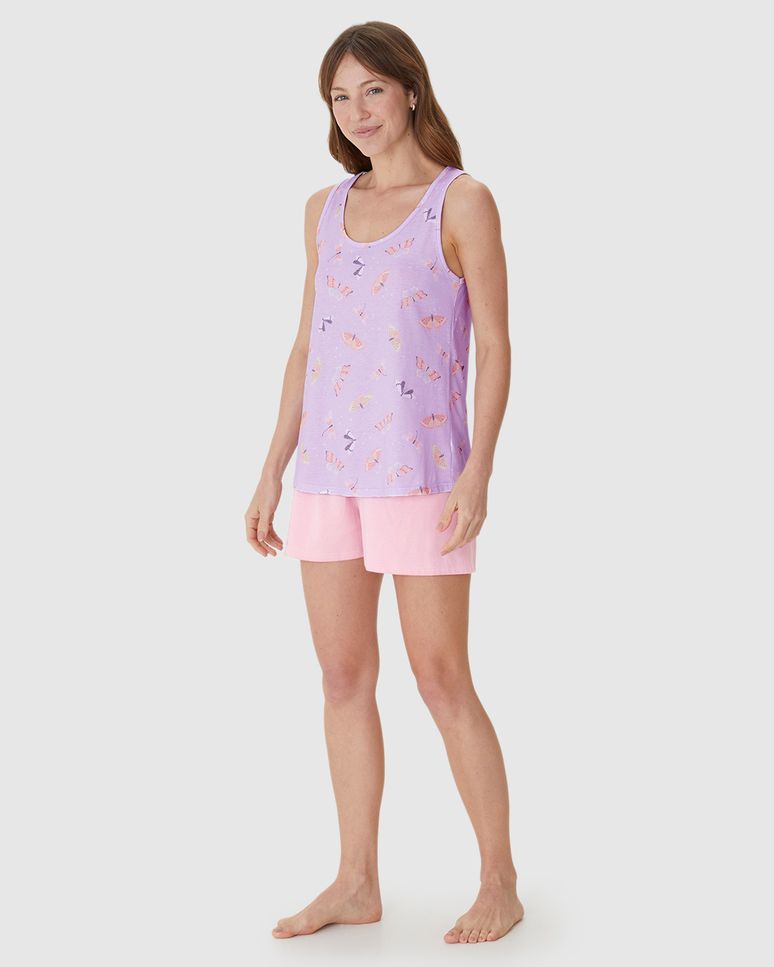 Pijama Curto Feminino Regata Estampa Digital Em Algodão