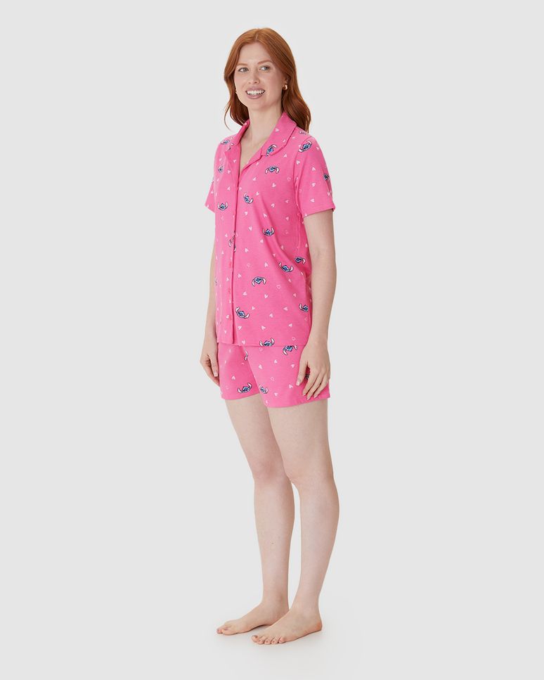 Pijama Curto Feminino Americano Stitch Disney Em Algodão
