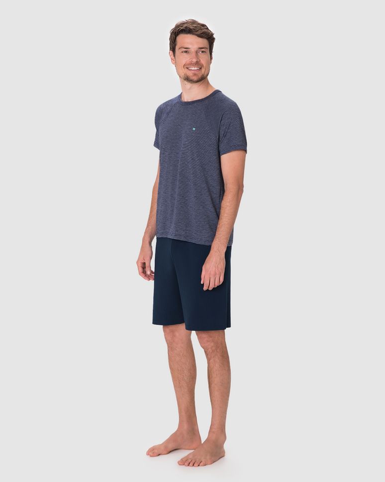 Pijama Curto Masculino Camiseta Manga Curta Em Malha Fio A Fio