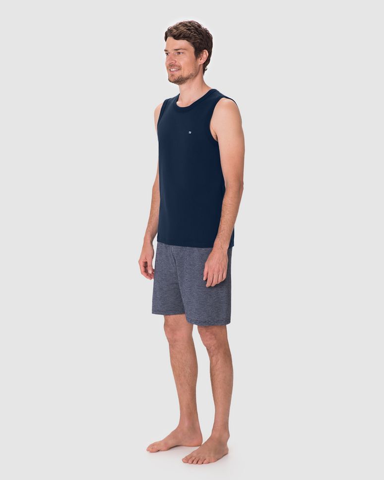 Pijama Curto Masculino Regata Decote Redondo E Shorts Em Malha Fio A Fio