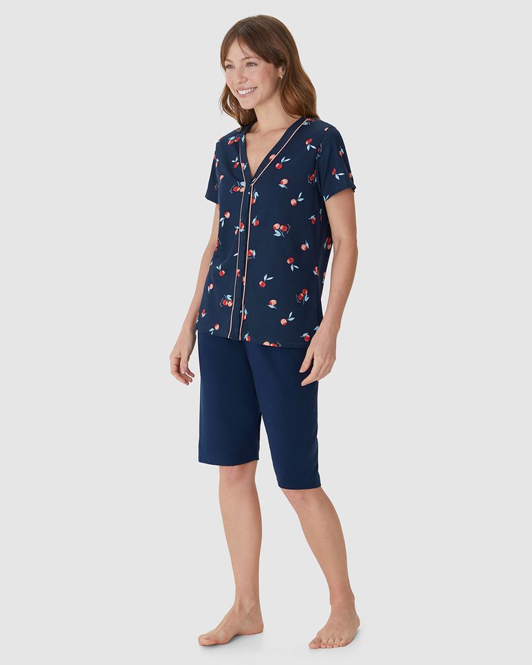 Pijama Curto Feminino Bermuda Ciclista Em Malha Algodão