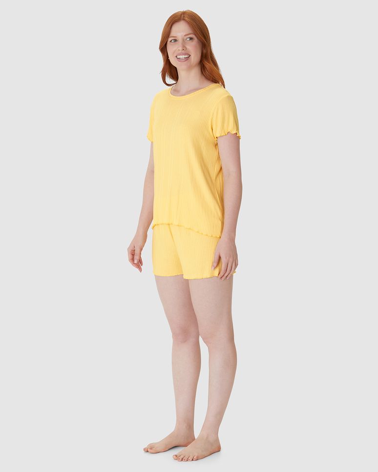 Pijama Curto Feminino Blusa Manga Curta E Shorts Em Malha Viscose Canelada