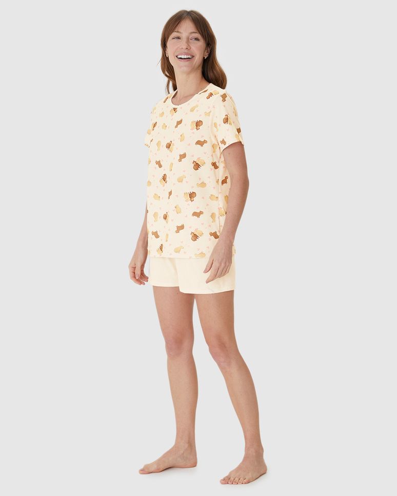 Pijama Curto Feminino Blusa Estampa Digital Em Algodão