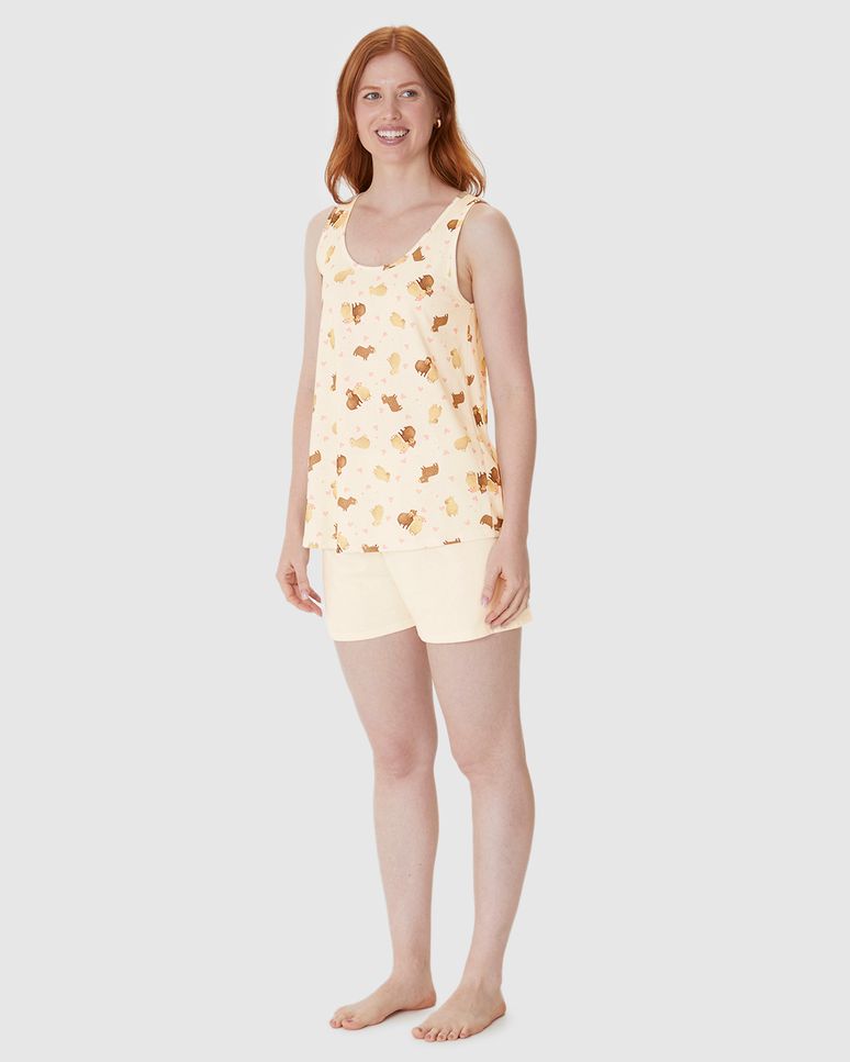 Pijama Curto Feminino Regata Estampa Digital Em Algodão