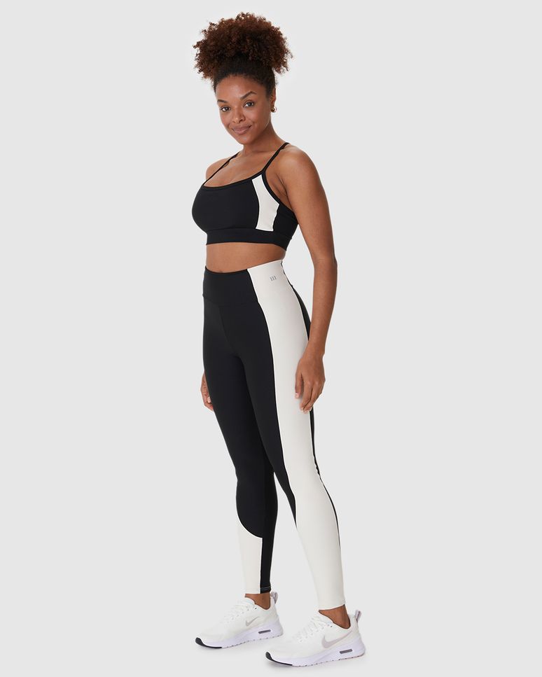 Calça Legging Esportiva Bicolor Em Malha Canelada