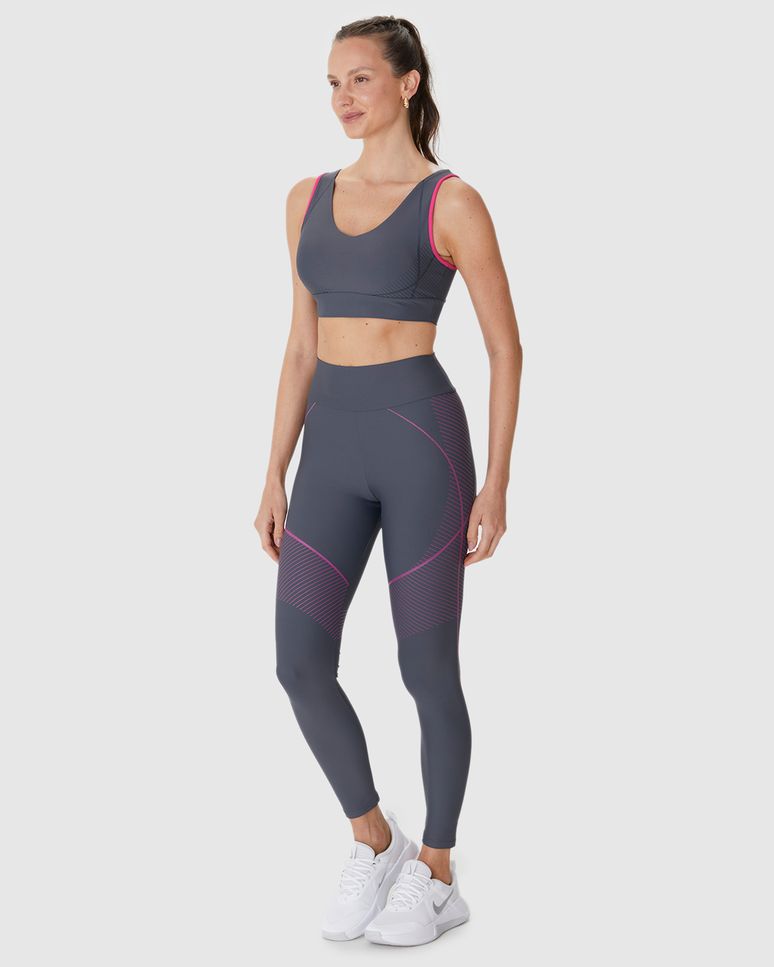Calça Legging Esportiva Feminina Estampa Frontal Em Malha Dry