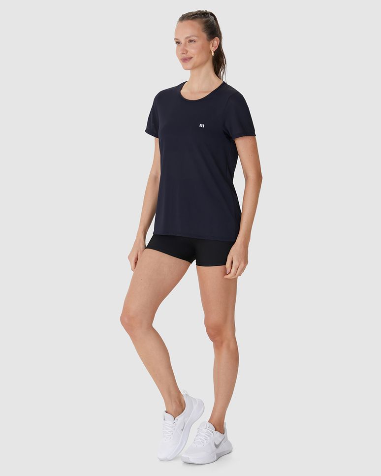 Blusa Esportiva Básica Feminina Decote Redondo Manga Curta Em Malha Dry