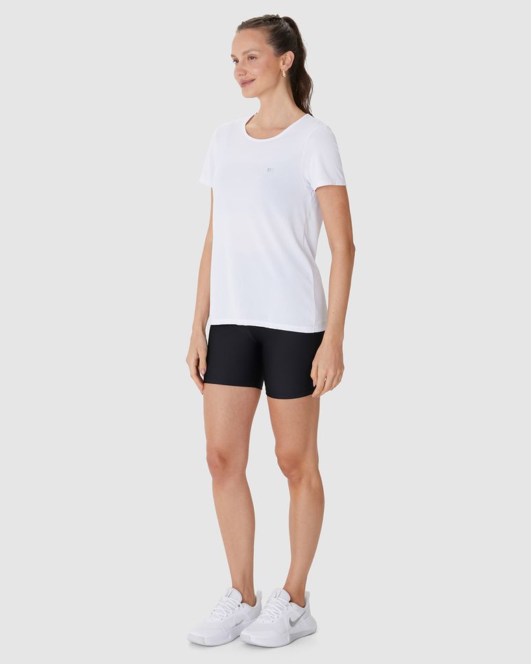 Blusa Esportiva Básica Feminina Decote Redondo Manga Curta Em Malha Dry