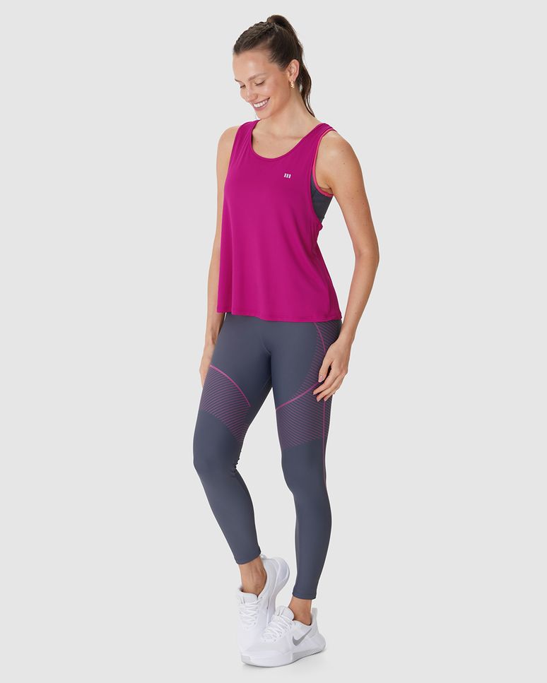 Regata Esportiva Feminina Alongada Torção Costas Malha Dry E Proteção UV50+