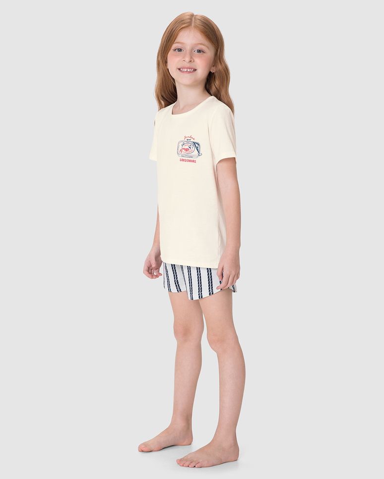 Pijama Infantil Menina Estampa Sardinhas Em Algodão Malwee Kids