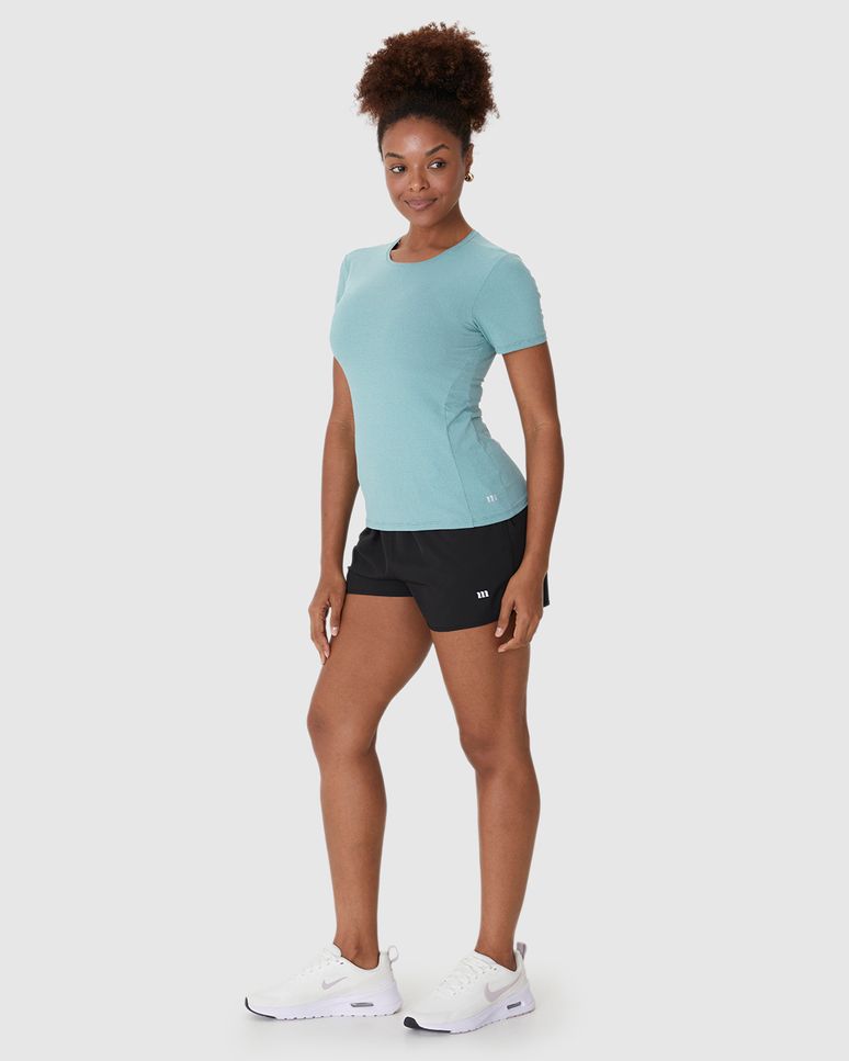 Blusa Esportiva Feminina Slim Gola Redonda E Manga Curta Em Malha Rajada Dry