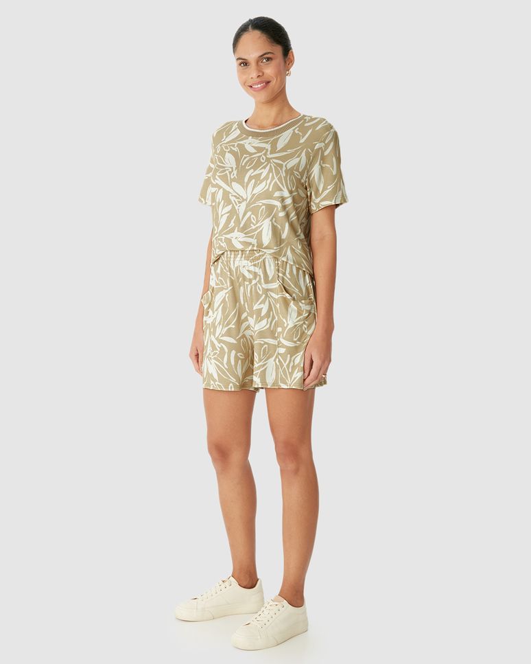 Shorts Alfaiataria Feminino Cós Elástico Em Moletinho De Viscose