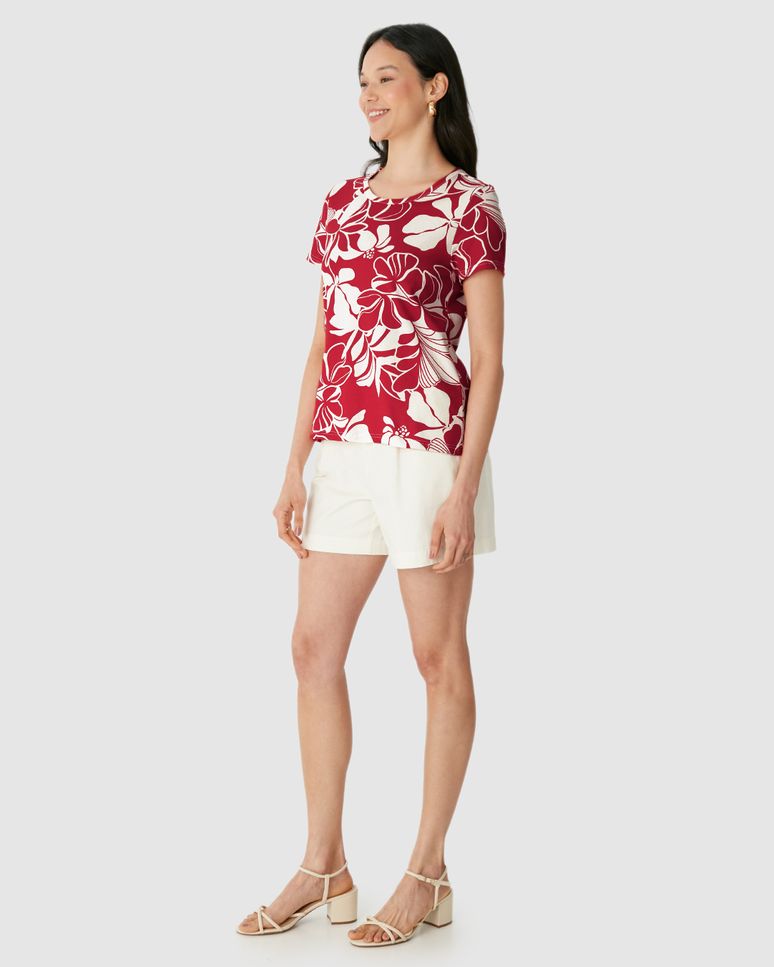 Blusa Feminina Decote Redondo Estampada Em Algodão