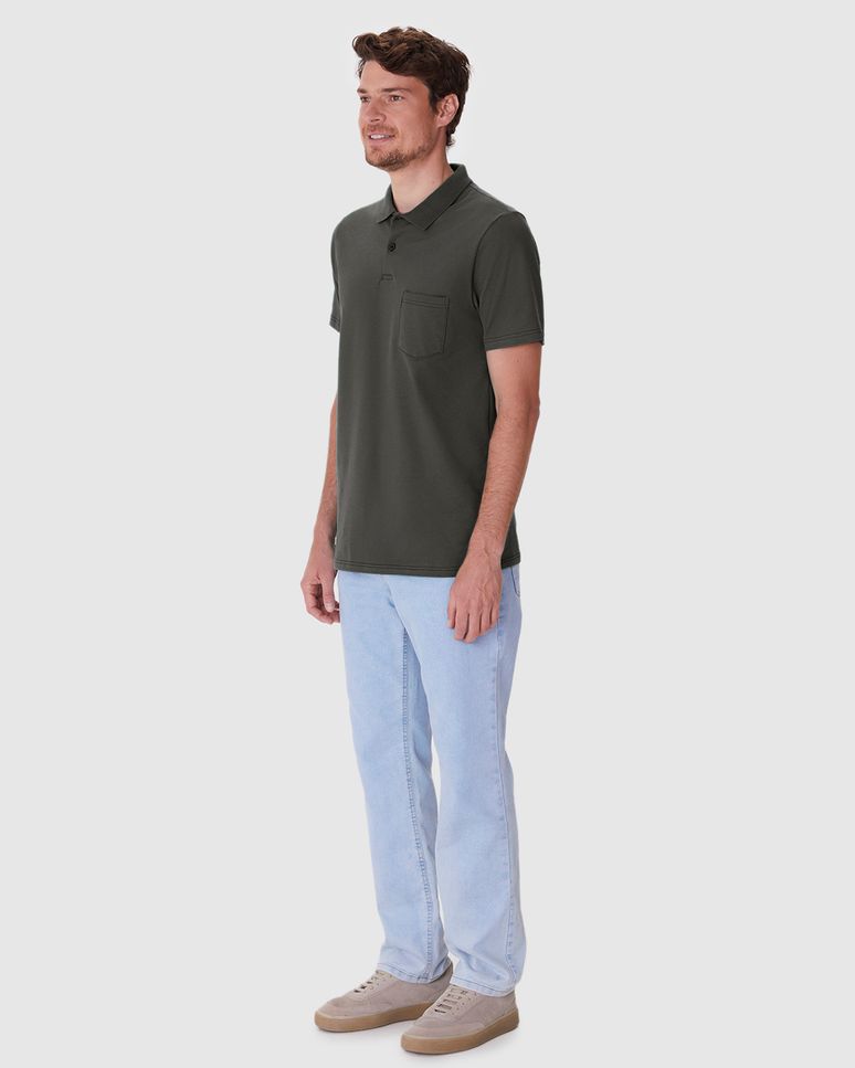 Camisa Polo Básica Masculina Gola Esporte E Bolso Piquet Stretch