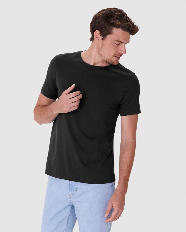 Camiseta Básica Masculina Slim Eiqueta Estampada Em Algodão Pima
