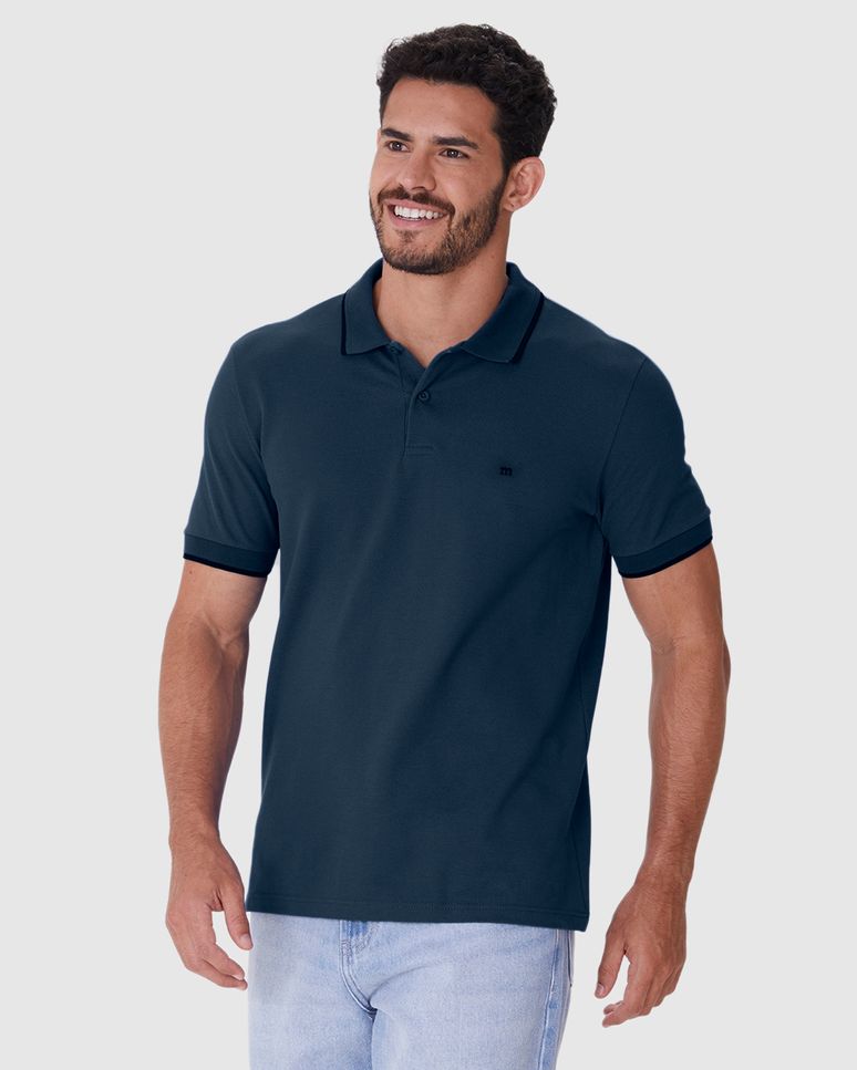 Camisa Polo Básica Masculina Slim Bordado Frontal Em Piquet Premium